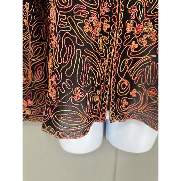 Y2K Vintage Jacket Womens XL Black Mesh Pink Yellow Abstract Zip Sheer Stretch - Picture 4 of 7